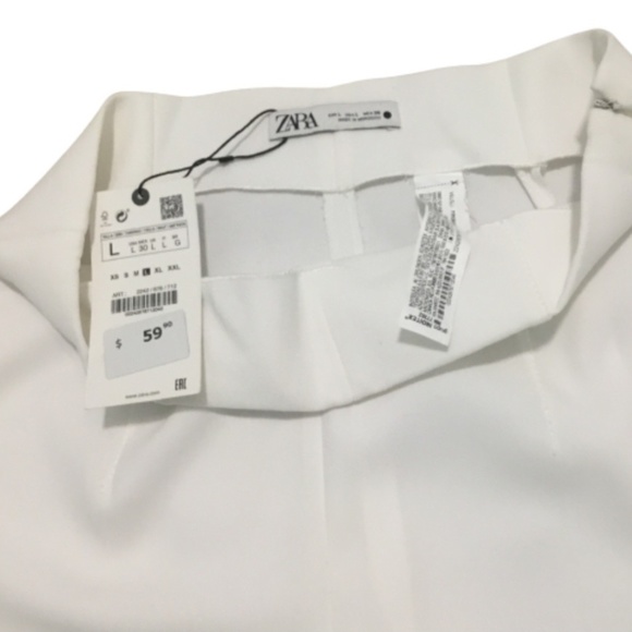 Zara size large, white straight leg dress pants with pleat, side zipper, new - Picture 5 of 7